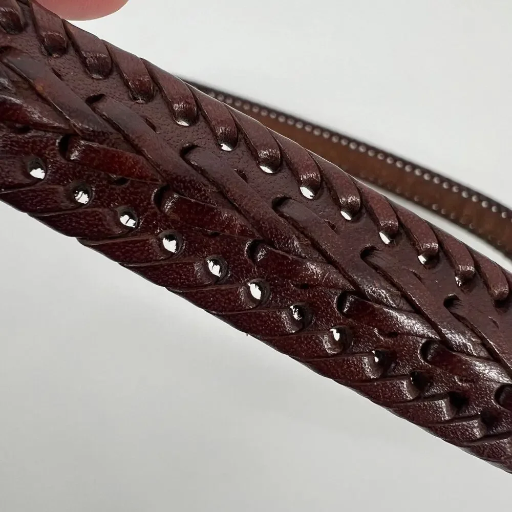 Vtg Y2k Brighton Whip Stitch Belt Women M 32 Dark Brown Leather Silver Buckle